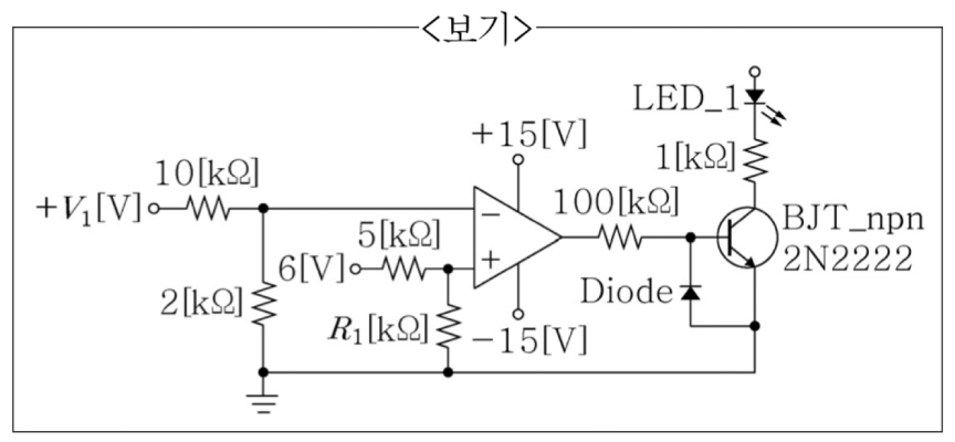 2021년 지방직 9급 전자공학개론 16번 OP-Amp 비교기 LED 구동 회로도