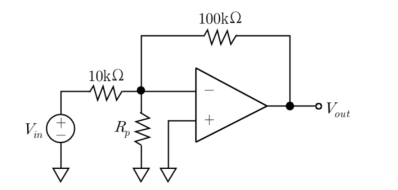 2013년 국가직 9급 전자공학개론 16번 기생저항이 포함된 OP-Amp 반전증폭기 회로도
