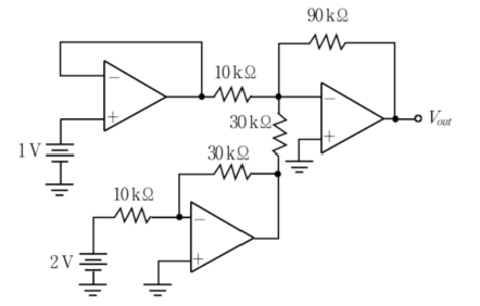 2014년 국가직 9급 전자공학개론 10번 다단 OP-Amp 가산 증폭 회로도